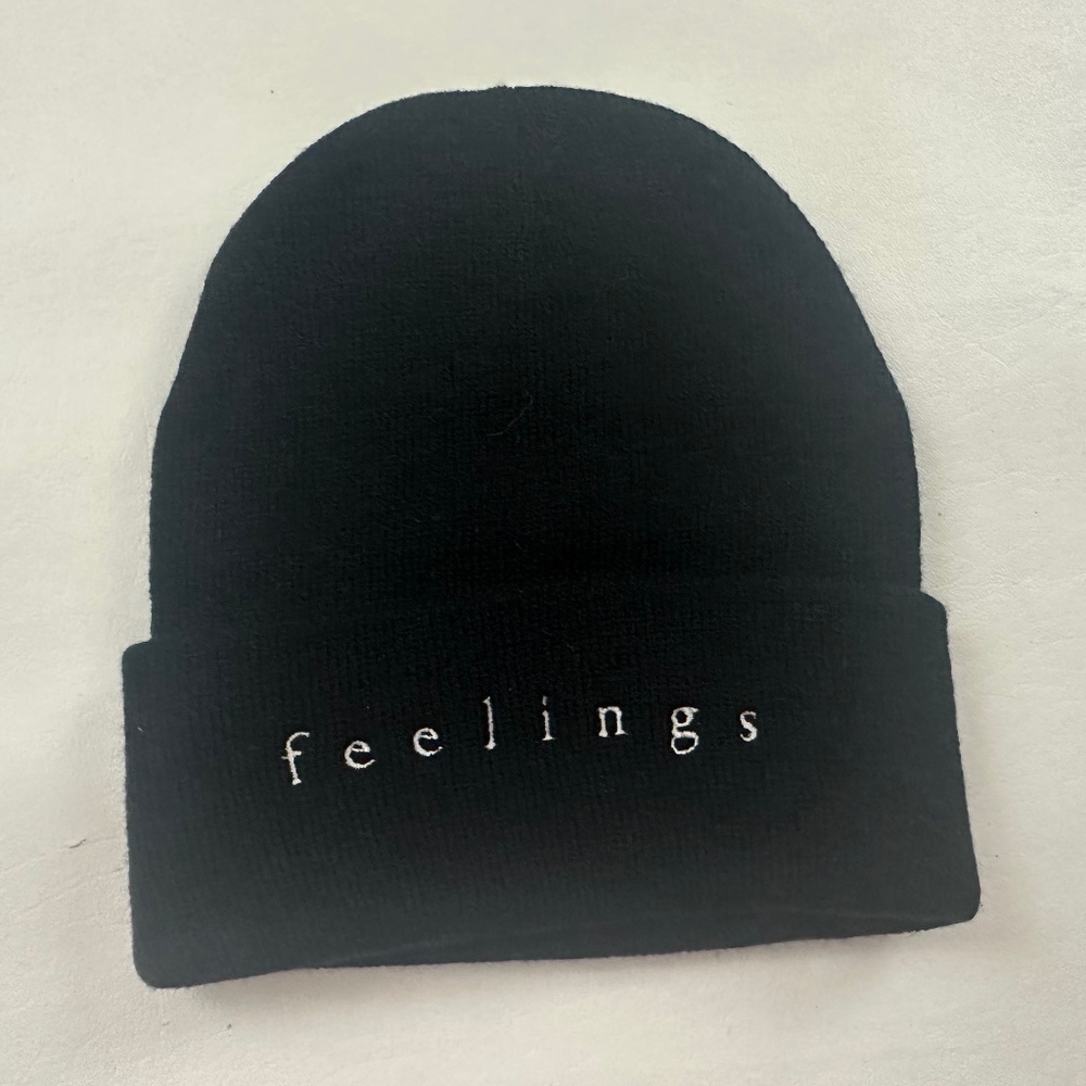 New Feelings Logo Knit Cuffed Beanie Hat Black One Size